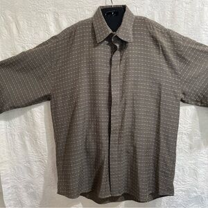 Elliot Covered Button Up Dress Shirt Men’s Size Large Mocha Stitched Dot Design